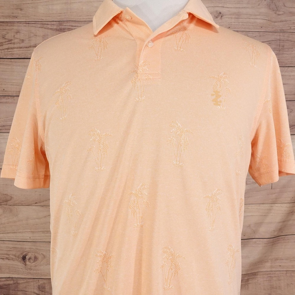 IZOD Golf‎ Polo Shirt Mens Medium Orange Palm Tree Print Tropical Golf Top